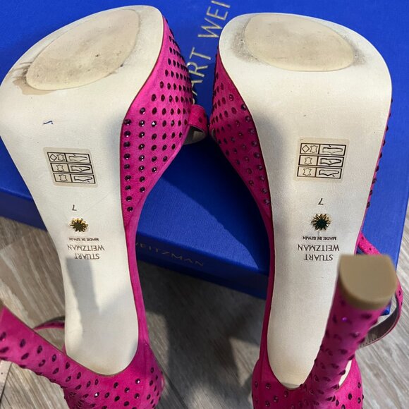 NEW Stuart Weitzman Nudistcurve Hollywood Shine Platform Sandal, Magenta, Size7B - Picture 9 of 9
